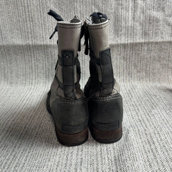 SOREL MAJOR CARLY Lace Up Leather Canvas Boot 8 Black Gray USED - Picture 4 of 12